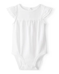 Baby Pointelle Short-Sleeve Bodysuit - White