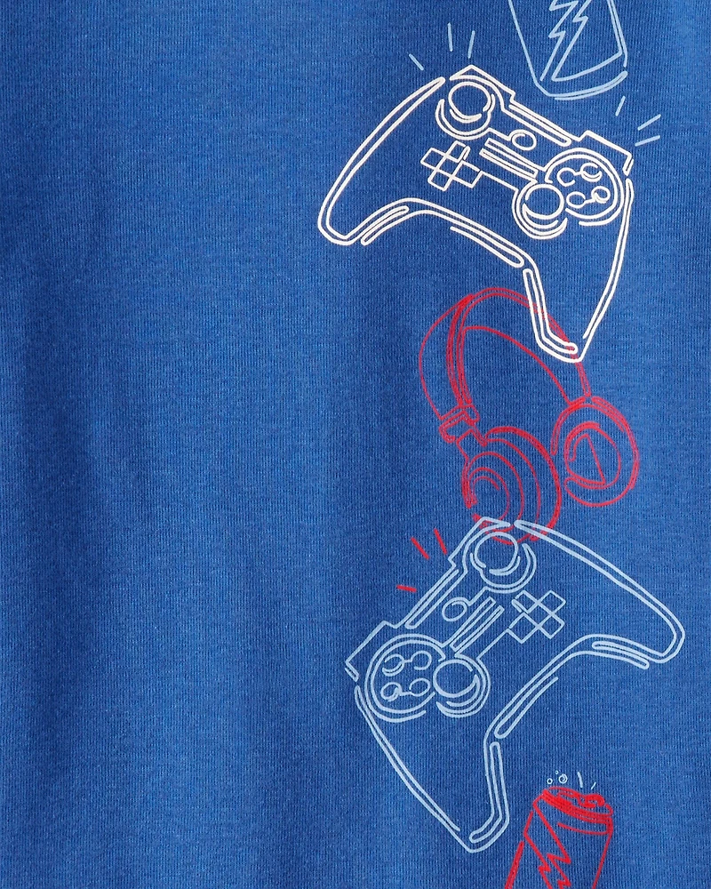 Boys Gaming Print 100% Cotton Long-Sleeve 4-Piece Pajamas - Blue