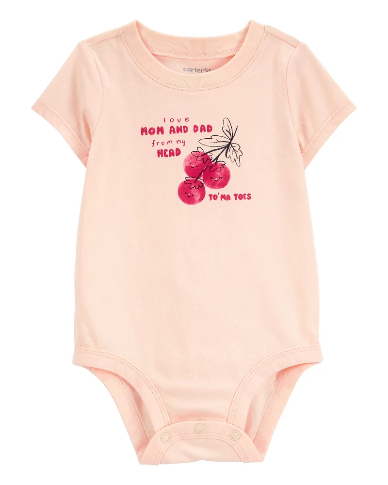Baby Mom And Dad Tomatoes Short-Sleeve Bodysuit - Pink