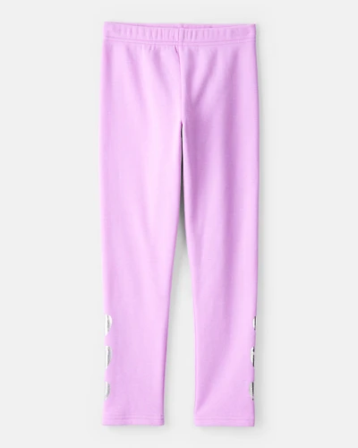 Girls Metallic Heart Pull-On Stretch Cozy Leggings - Purple