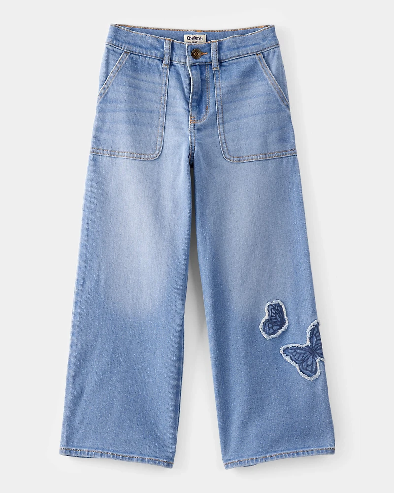 Kid Baggy Butterfly Embroidered Jeans - Breeze Wash