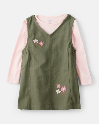 Toddler Girl 2-Piece Cotton Long-Sleeve Dress - Green