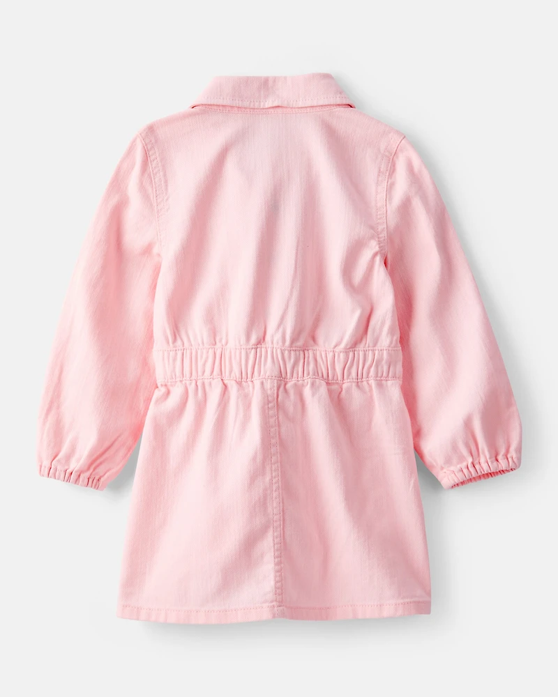 Toddler Girl Embroidered Cotton Long-Sleeve Dress - Pink