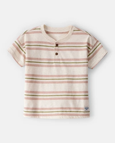Toddler Boy Striped Short-Sleeve Henley Tee - Tan