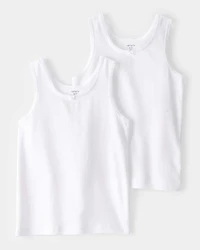 Girls 2-Pack Bow Accent Cotton Cami Tanks - White