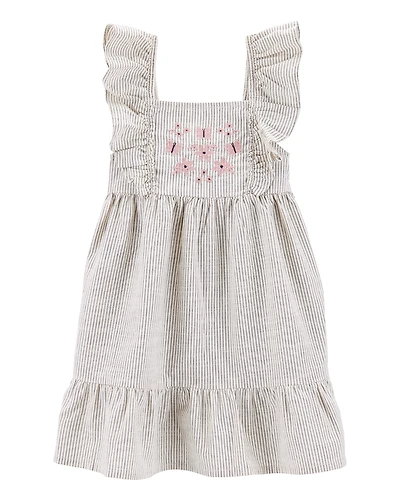 Toddler Girl Striped Flutter-Sleeve Dress - Black