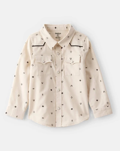 Toddler Boy Western Print Cotton Long-Sleeve Button-Down Shirt - Ivory