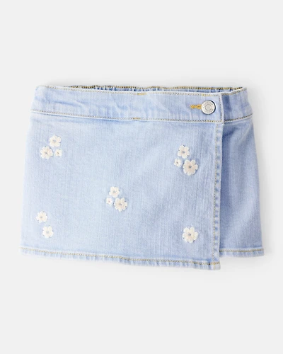 Baby Girl Embroidered Denim Skort - Blue