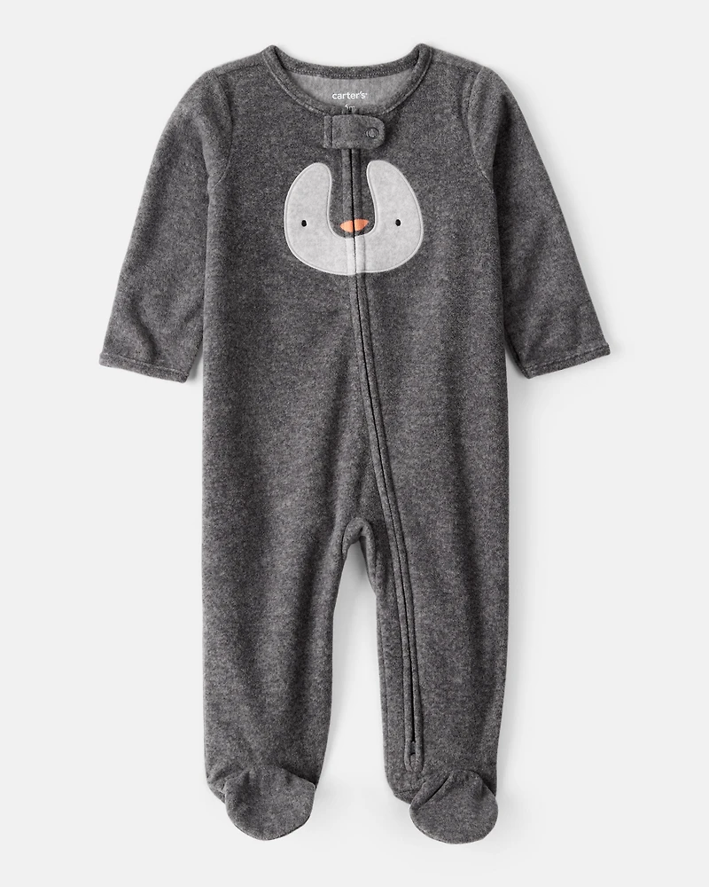 Baby Penguin Loose Fit Sleep & Play Pajamas - Grey
