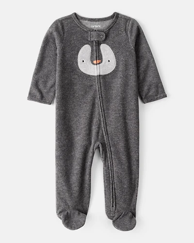 Baby Penguin Loose Fit Sleep & Play Pajamas - Grey