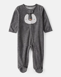 Baby Penguin Loose Fit Sleep & Play Pajamas - Grey