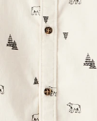 Toddler Boy Winter Print Corduroy Long-Sleeve Button-Down Shirt - Ivory
