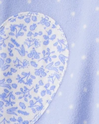 Baby Girl Heart Print Loose Fit Long-Sleeve 2-Way Zip 1-Piece Pajamas - Blue