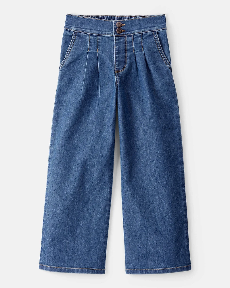 Kid Denim Wide Leg Pants - 70s Blue Wash