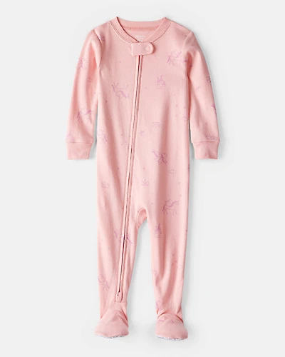 Toddler Girl Fairy Star Print 100% Cotton Long-Sleeve Snug Fit 1-Piece Pajamas - Pink