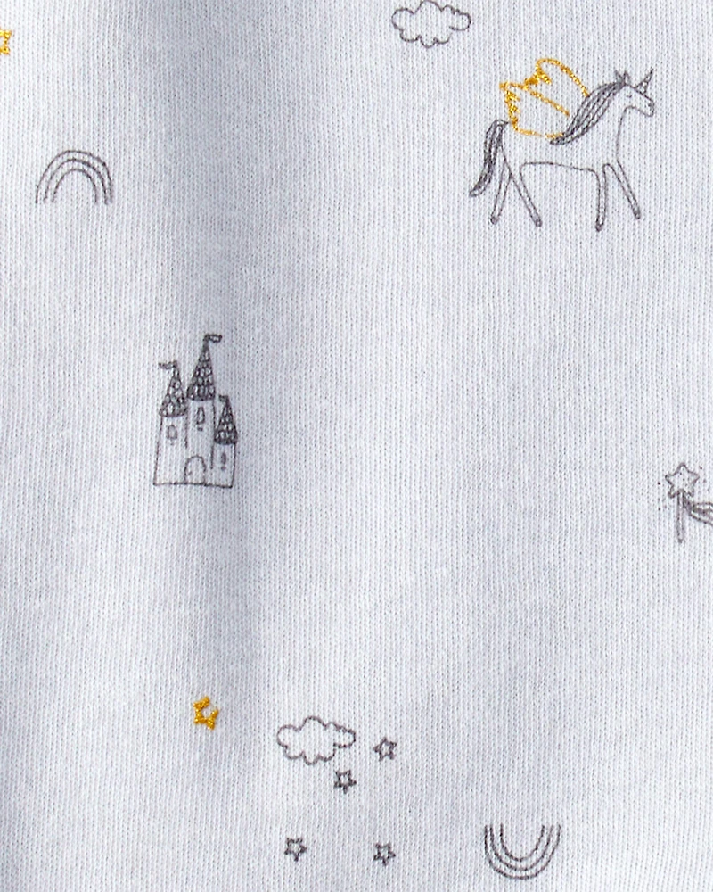 Baby Girl Unicorn Star Print 100% Cotton Long-Sleeve 2-Way Zip Sleep & Play Pajamas - Blue