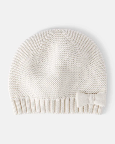 Baby Girl Knit Beanie - White