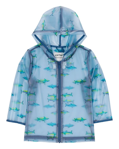 Toddler Shark Translucent Rain Jacket - Blue