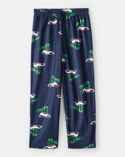 Kid Christmas Cars Fleece Loose Fit Pajama Bottoms - Navy