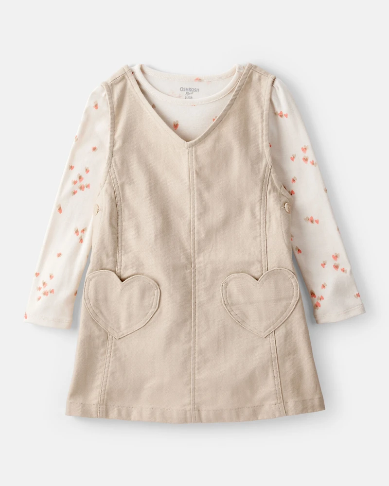 Toddler Girl 2-Piece Heart Print Cotton Long-Sleeve Dress - Brown