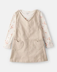 Toddler Girl 2-Piece Heart Print Cotton Long-Sleeve Dress - Brown
