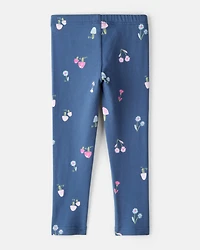 Toddler Girl Floral Cotton Pull-On Stretch Leggings - Blue