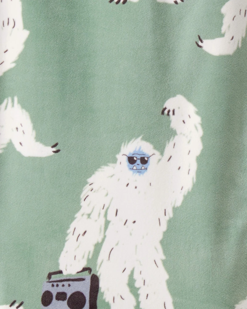 Boys Yeti Print DreamPlush Long-Sleeve Snug Fit 2-Piece Pajamas - Green