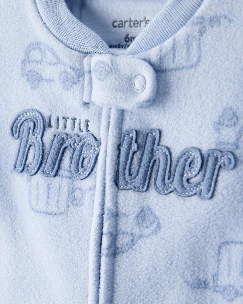 Baby Boy Firetruck Print Loose Fit Long-Sleeve Sleep & Play - Blue