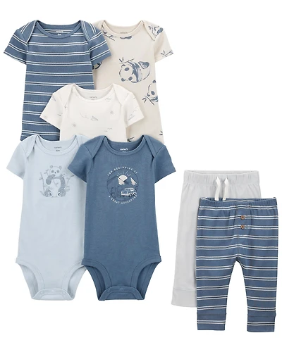 Baby 7-Piece Panda Print Bodysuits & Pants Set