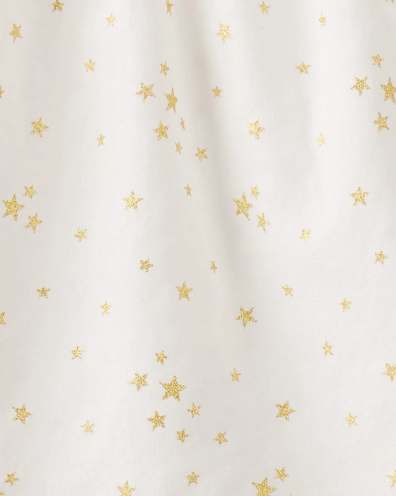 Toddler Girl Star Print Cotton Long-Sleeve Top - White