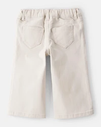 Baby Embroidered Stretch Denim Wide Leg Jeans - Cream