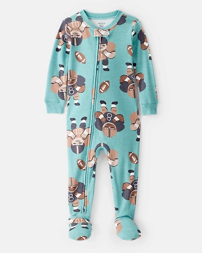 Toddler Boy Football 100% Cotton Long-Sleeve 1-Piece Pajamas - Green