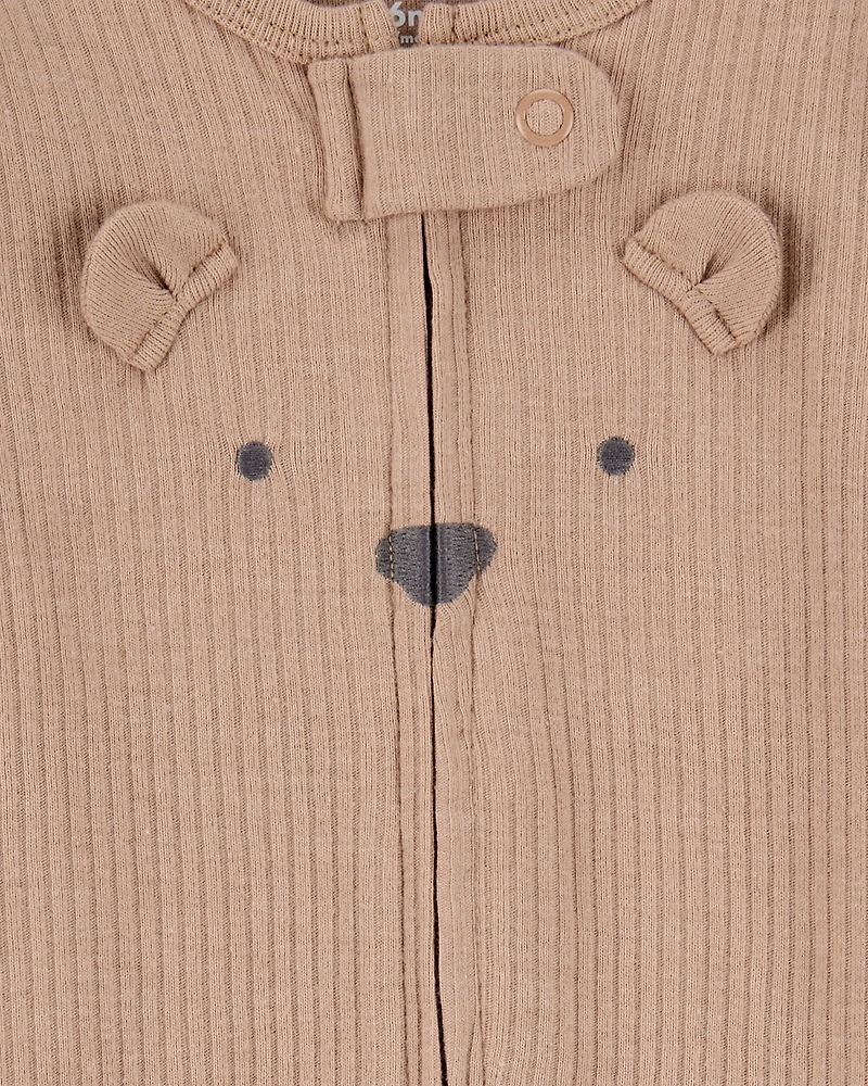 Baby Bear 2-Way Zip Ribbed Sleep & Play Pajamas - Brown