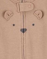 Baby Bear 2-Way Zip Ribbed Sleep & Play Pajamas - Brown