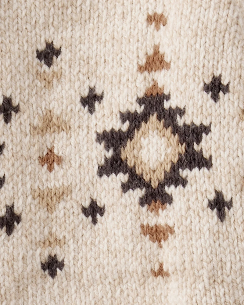 Baby Boy Southwestern Zip-Up Sweater - Ivory