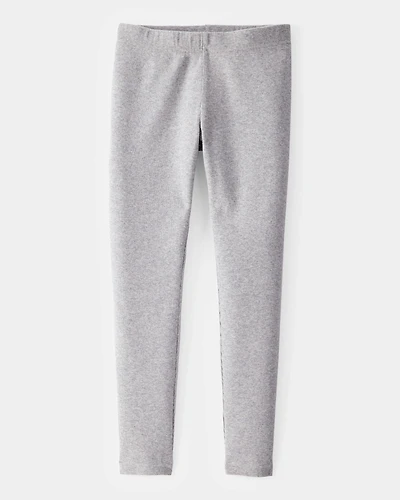 Kid Solid Cotton Ribbed Stretch Leggings - Grey