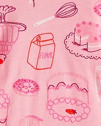 Toddler Girl Desserts 100% Cotton Snug Fit 4-Piece Pajamas - Pink/White