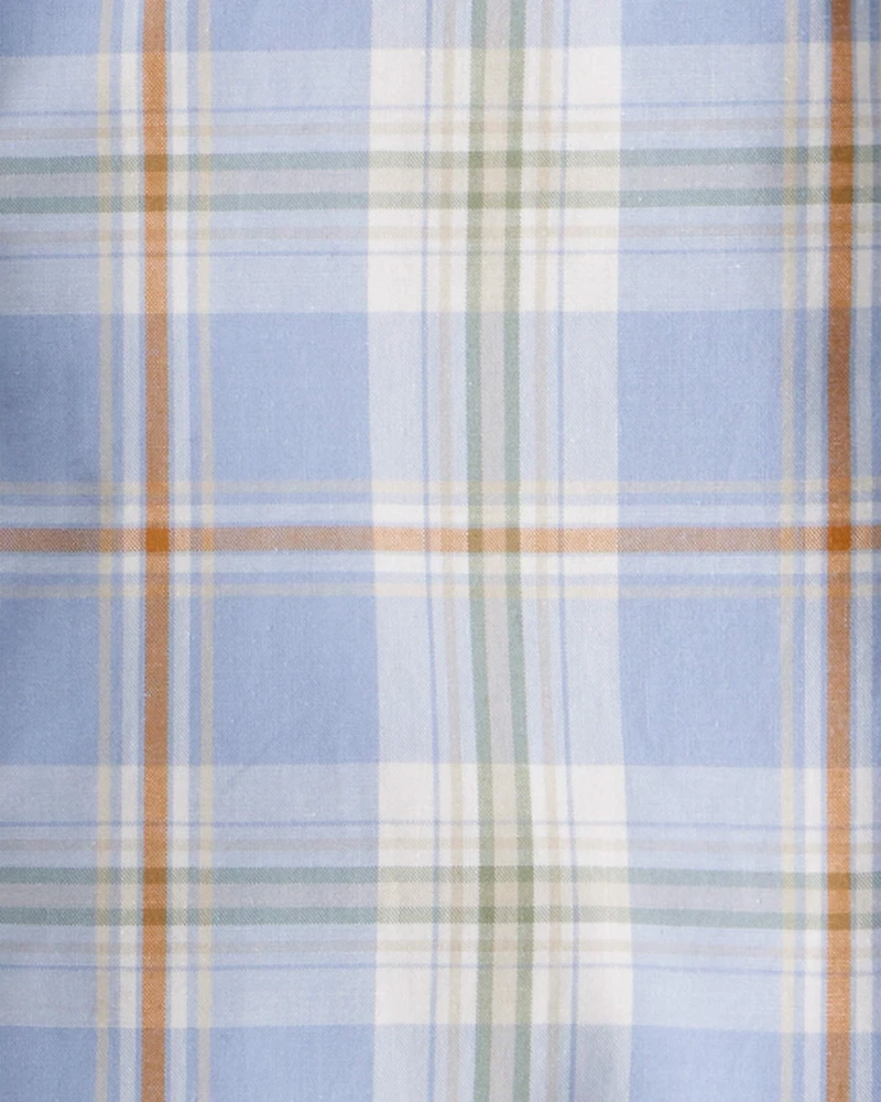 Toddler Poplin Plaid Button-Front Shirt  -Blue/Orange/White