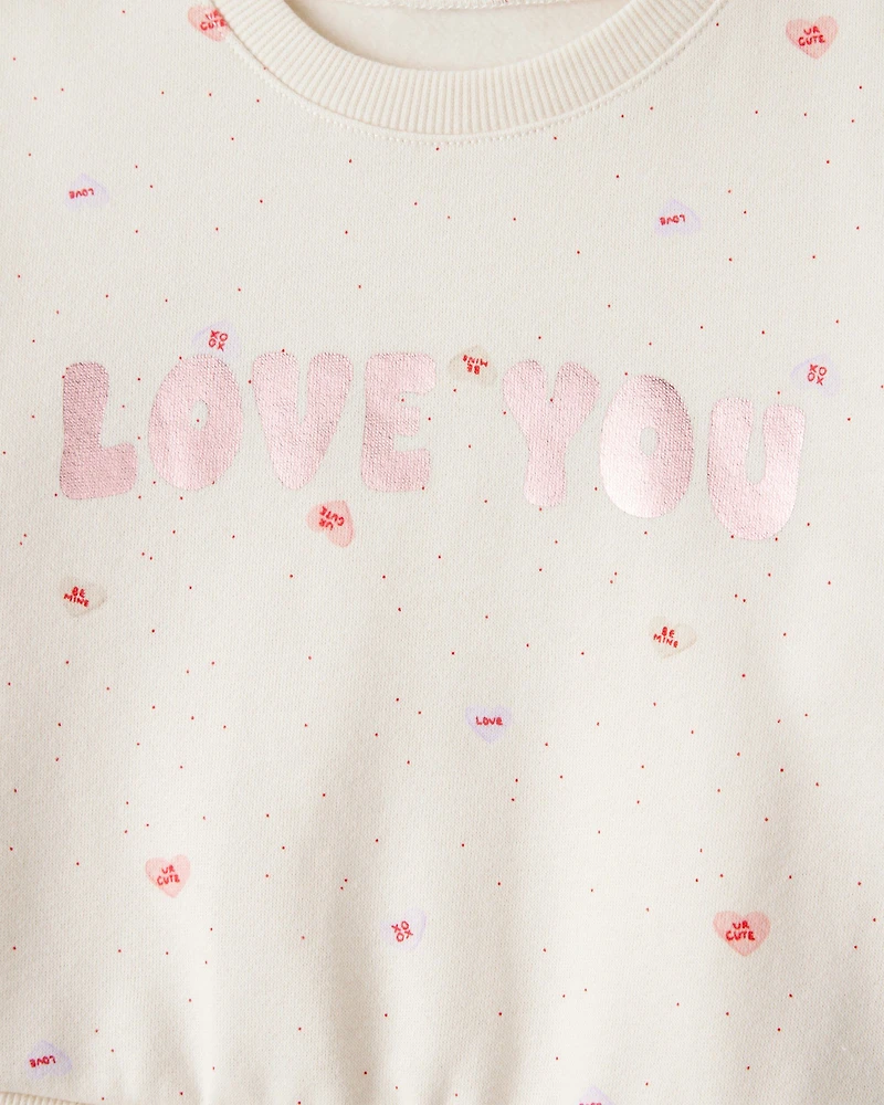 Baby Girl Heart Long-Sleeve Pullover Sweatshirt - Ivory