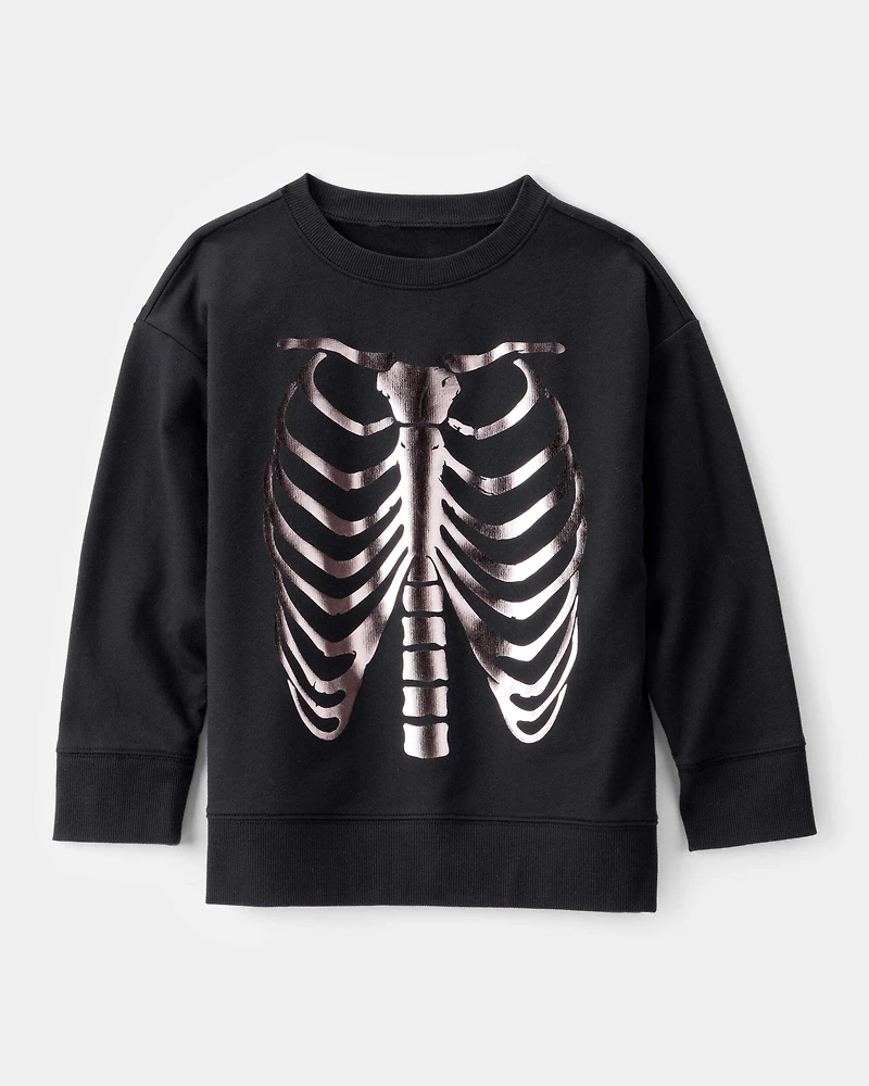 Boys Metallic Skeleton Long-Sleeve Graphic Tee - Black