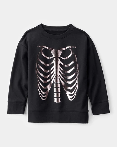 Boys Metallic Skeleton Long-Sleeve Graphic Tee - Black