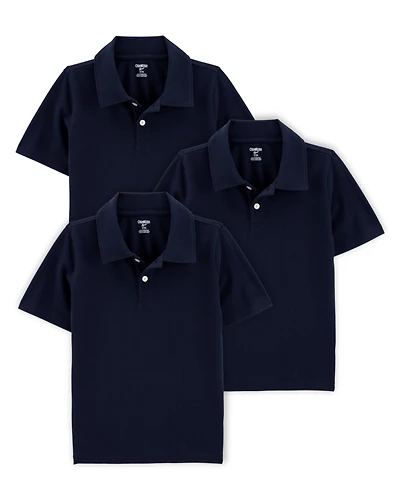 Kid 3-Pack Pique Uniform Polo Shirts - Navy