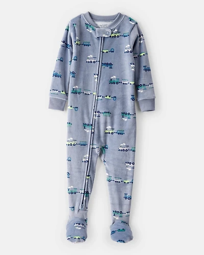 Baby Boy Train DreamPlush Long-Sleeve Snug Fit 1-Piece Pajamas - Blue/Grey