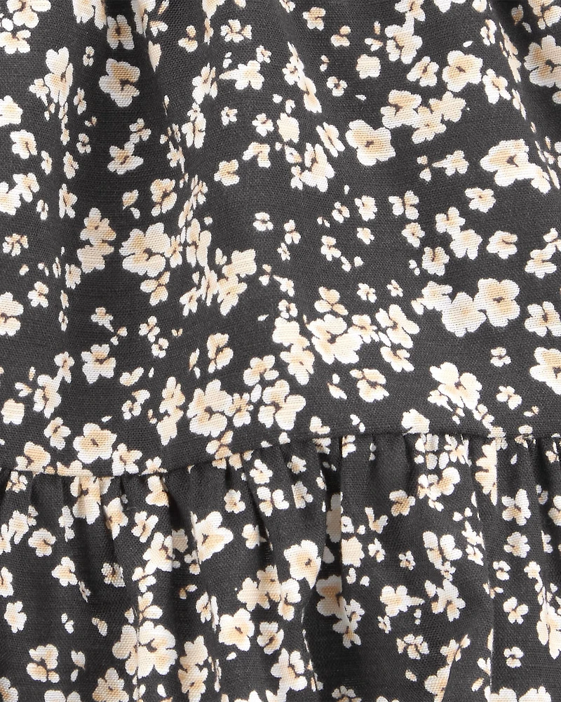 Kid Floral Linen Look-Alike Drawstring Skirt