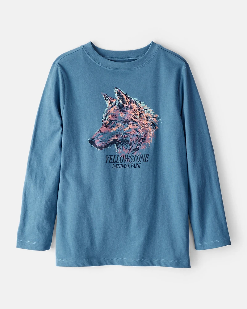 Boys Wolf Long-Sleeve Graphic Tee - Blue