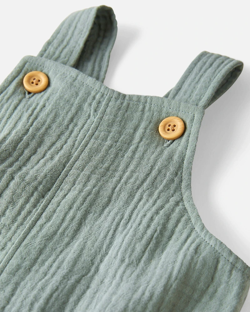Baby Organic Cotton Gauze Shortalls in Green