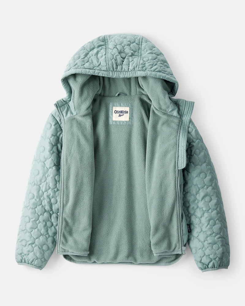 Girls Flowers Long-Sleeve Midweight Quilted Jacket - Green