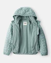 Girls Flowers Long-Sleeve Midweight Quilted Jacket - Green