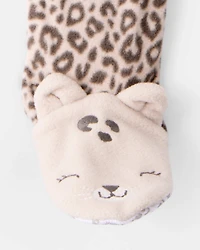 Toddler Girl Leopard Fleece Long-Sleeve Loose Fit 1-Piece Pajamas - Brown