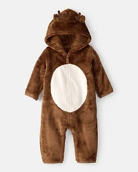Baby Reindeer Hooded Jumpsuit - Brown
